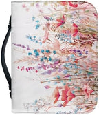 Pink Flower Bible Bags for Women Girls, PU Leather Bible Carrying Case Lightweight Bible Protective with Handle Bookmark Church Bag - Image 2
