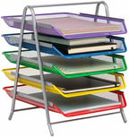 Mind Reader 5-Tier Paper Tray Organizer with Multicolor Trays, Classroom File Organizer for Teachers, Metal Mesh, Assorted Colors by MindReader