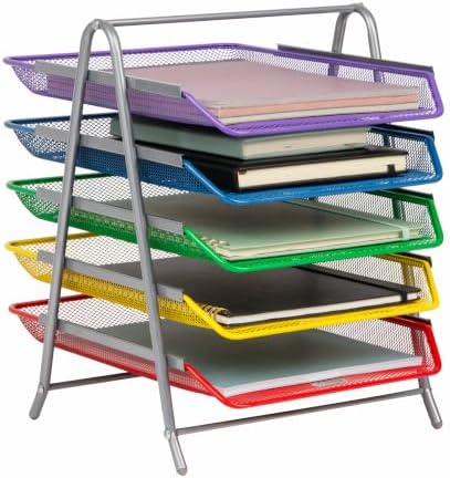 Mind Reader 5-Tier Paper Tray Organizer with Multicolor Trays, Classroom File Organizer for Teachers, Metal Mesh, Assorted Colors by MindReader