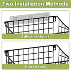 Wall Mounted Bin Basket with 5 Hooks 3 Label Plate Adhesive-3 Pack, Cabinet Hanging Metal Wire Basket,Rustic Farmhouse Decor, Storage Organization Shelf for Pantry Kitchen Bathroom 10.6*7.5*5.1inch - Image 3