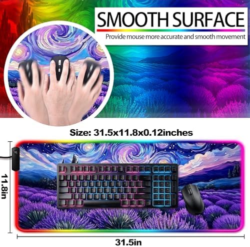 RGB Lavender Field Starry Night Gaming Desk Mat & Mouse Pad, XL - Image 3