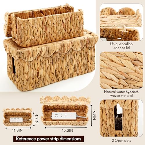 Patelai 2 Pack Scalloped Cable Management Box Water Hyacinth, Natural Color - Image 5