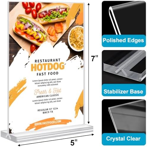 Acrylic Sign Holder 5 x 7, 30 Pack Clear Table Menu Vertical Display Stand Desktop Display Double Sided Stand Paper Holder Table Sign Suitable for Restaurants Office Store Show Fair - Image 4