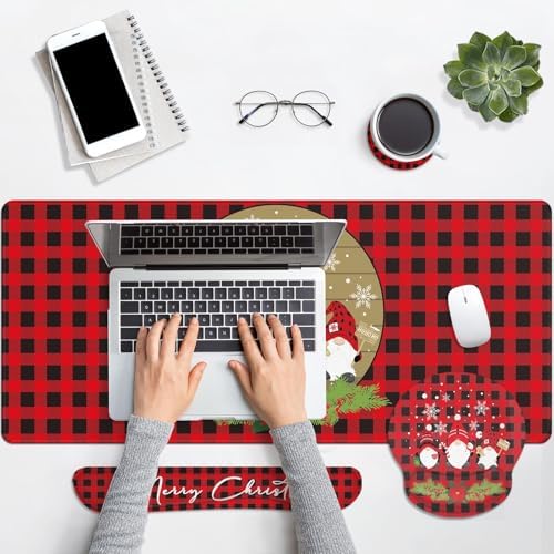 Britimes Keyboard Mouse Pad Set, 4 in 1 Desk Mat Set, Gnome Snowflake - Image 4