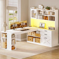 SEDETA Farmhouse 61” L Shaped Office Desk with Drawers, Storage Shelves by SEDETA