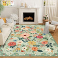 DUKINO 9x12 Area Rug for Living Room, Floral Washable Rug Non Slip, Green by DUKINO