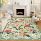 DUKINO 5x8 Area Rug for Bedroom, Floral Washable Rug Non Slip, Green by DUKINO