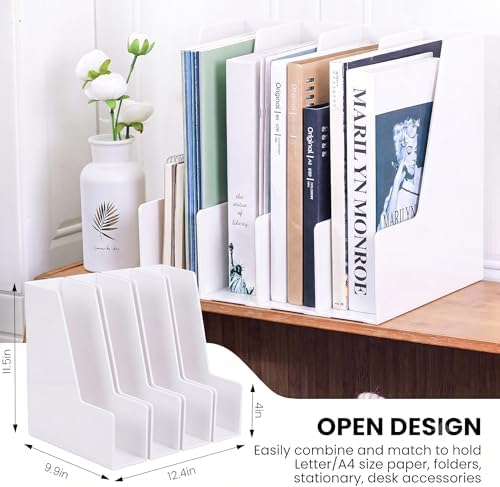 LALOBLUE White Vertical File Organizer, 4 Section Magazine Holder for Desk, Desktop File Folder Rack for Books, Magazines, Documents and Notebooks, Office Home School - Image 2