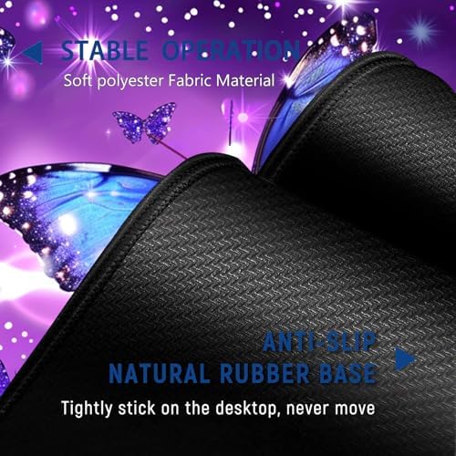 Large Mouse Pad + Keyboard Wrist Rest Set, Extended Gaming Mousepad (31.5X11.8 inch) with Non-Slip Rubber, Ergonomics Memory Foam Mouse Wrist Rest Support, Blue Butterfly Purple Pattern XXL Desk Pad - Image 4