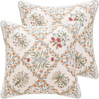 ISAENNE Vintage Linen Throw Pillow Cover,Set of 2,18"x18"-Serenity A by Isaennehomedecoration