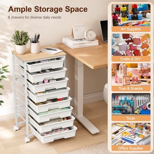 LEHOM Rolling Storage Cart with 8 Drawers, Utility Cart on Lockable Wheels - Image 3