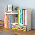 JLD Wood Adjustable 5-Shelf Desktop Bookshelf, Expandable Office Storage Rack, White by YSJILIDE
