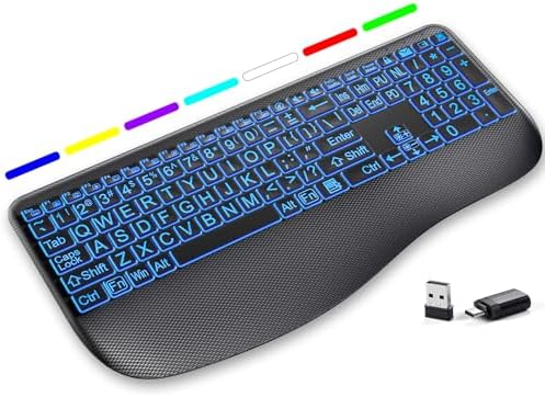 Hamile Large Print Wireless Backlit Keyboard for Windows, Black by Hamile