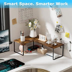 Aothia Wood Desktop Shelf for Top of Desk - 2-Tier Adjustable Bookshelf Organizer, Freestanding Stackable Shelves for Office, Home, Kitchen Counter (Rustic Brown) - Image 3