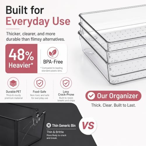 10 Pack Large Clear Drawer Organizer Trays, 3 Sizes, Non-Slip - Image 4