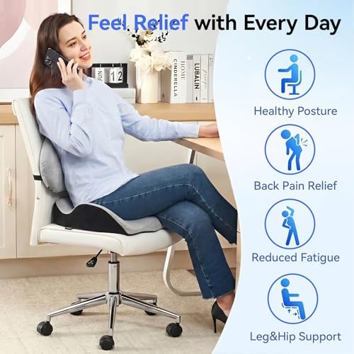 Extra Large Memory Foam Seat Cushion and Lumbar Support Pillow for Office Chair Pressure Relief Sciatica & Tailbone Pain Relief Chair Pad for Home,Car Seat,Wheelchair - Image 2