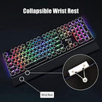 RK ROYAL KLUDGE S108 Typewriter Keyboard, Retro Mechanical Gaming Keyboard Wired 108 Keys with RGB Backlit Sidelight, Detachable Wrist Rest, Round Keycaps Blue Switches - Black - Image 3