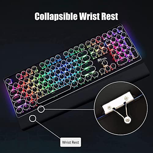 RK ROYAL KLUDGE S108 Typewriter Mechanical Keyboard, Full RGB Gaming Keyboard, Wired PC Game Keyboards with Number Pad and Detachable Wrist Rest, Retro Round Keycaps, Brown Switches Black - Image 3