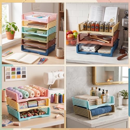 Weysat 12 Pcs Turn in Trays, Classroom Paper Tray, Morandi Tones, Wide - Image 6