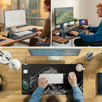 Wireless Charging Mouse Pad with Phone Holder, 31.5"x15.8" in, Black Wave - Image 4