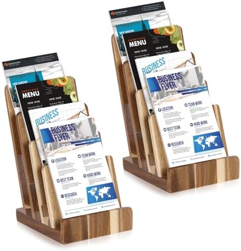 2 Pack 4 Tier Acacia Wood Brochure Holder Stand 6 x 9 inchLiterature Holder Flyer holder for 5.5 x 8.5 inch 5 x 7 inch Booklets Pamphlets Menus Magazines Multi Purpose Organizer by Unknown