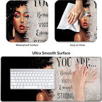 Large Gaming Mouse Pad+ Keyboard Wrist Rest Set, Ergonomics Memory Foam Mouse Mat Wrist Rest Support, Waterproof Extended Mousepad 31.5x11.8in, African American Women Black Girl Black Desk Pad - Image 2