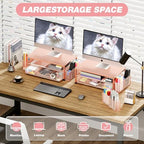 OPNICE Desk Organizer and Accessories, 2-Tier Computer Monitor Stand Riser with Drawer and 2 Pen Holders, Laptop Stand, Office Desk Accessories for Office Supplies, Rose - Image 4