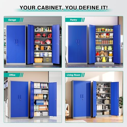Metal Cabinet with 5 Adjustable Shelves,6 Tier Garage Storage Cabinet with Lock,Gray Blue Metal Storage Cabinet with Locking Doors,Steel Cabinets,71" Lockable Storage Cabinets for Home,Office,Garage - Image 5