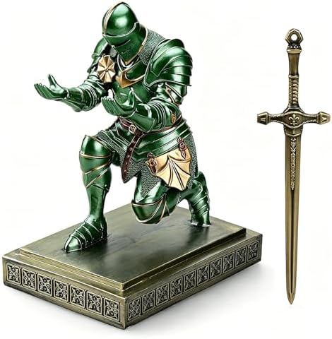 Medieval Warrior Knight Pen Holder Fun Desk Accessories Paperweight Green - Image 2