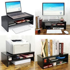 TEAMIX 20 inch Wood Monitor Riser Stand with Keyboard Storage，2 Tiers Black - Image 3