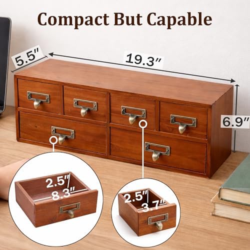 6-Drawer Vintage Apothecary Cabinet, Wooden Card Catalog - Image 2