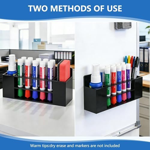 Acrylic Magnetic Dry Erase Marker Holder, 10 Slots Black Magnetic Marker Pen Holder, 2PCS Magnet Storage for Whiteboard, Desk Locker Organizer Accessories, Office, Classroom, Home - Image 2