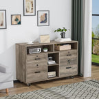VINGLI Wide 4 Drawer File Cabinet with Lock, Rustic Grey Rolling File Cabinet with Open Shelves, Lockable Printer Stand, Letter Sized - Image 2