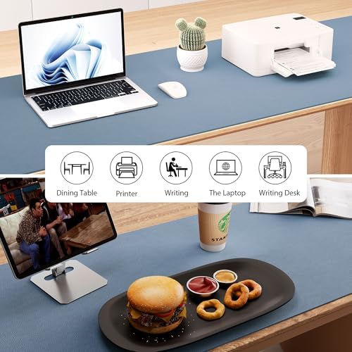 Aothia Leather Desk Pad Protector, Office Desk Mat, Large Mouse Pad, Laptop Desk Pad, Non-Slip PU Leather Desk Blotter, Waterproof Desk Writing Pad for Office and Home (Denim Blue, 55" x 17") - Image 6