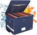 ENGPOW File Box with Lock, Fireproof Document Box with Zipper＆Pockets, Collapsible File Organizer Filing Storage Cabinet with Handle, Portable Home Office Safe for Hanging Letter/Legal Folder, Blue by ENGPOW