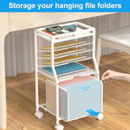 BOHDK Rolling File Cart, 6-Tier Desk File Organizer on Lockable Wheels, White Wood Planks & Mesh Sliding Hanging Folder Drawer, Organization Cart for Office Home School - Image 5