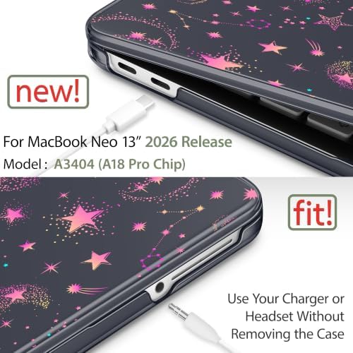 May Chen Compatible with MacBook Neo 13 inch Case 2026 Model A3404, Plastic Hard Shell,Keyboard Cover,Screen Protector,Dust Plug, for MacBook Neo 13" with A18 Pro Chip,Cosmic Galaxy - Image 3