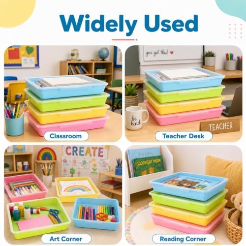 gisgfim 12 Pack Flat Storage Paper Tray with Clear Latching Lids, Pastel - Image 5