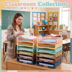 Weysat 12 Pcs Turn in Trays, Classroom Paper Tray, Morandi Tones, Wide - Image 4