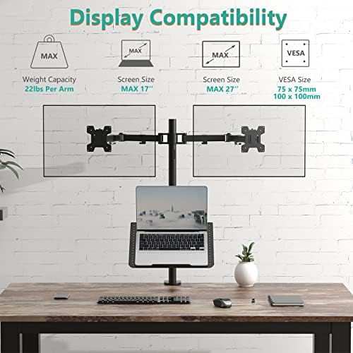WALI Dual Monitor and Laptop Stand for 17" Notebook and 27" Screens - Image 3
