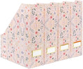 BLU MONACO | Cardboard Magazine File Holder Set of 4 | Standing File Holder with Floral Boho Design | Foldable Cardboard Bins for Shelves Desk Office Storage by Blu_Monaco