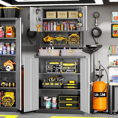 Greenvelly Metal Garage Storage Cabinet, Lockable Metal Cabinets with 2 Doors and Shelves,36” Steel Storage Locking Counter Cabinet for Office,Garage,Kitchen,Home,School(Black Grey) - Image 2