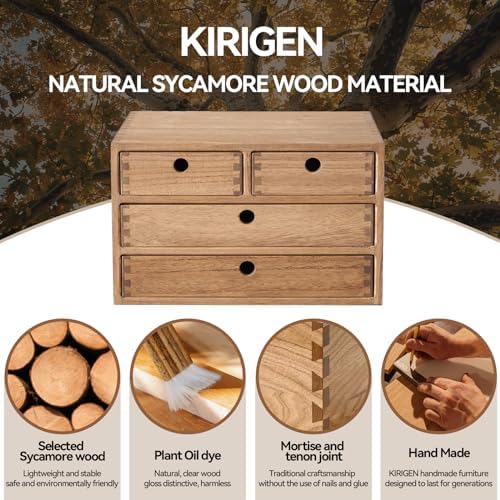 KIRIGEN Wood Desktop Organizers with Drawers Home Workspace Office Supplies Wooden Storage Box Shelf Case Hold Makeup Box with 4 Drawers Dark Brown - Image 7