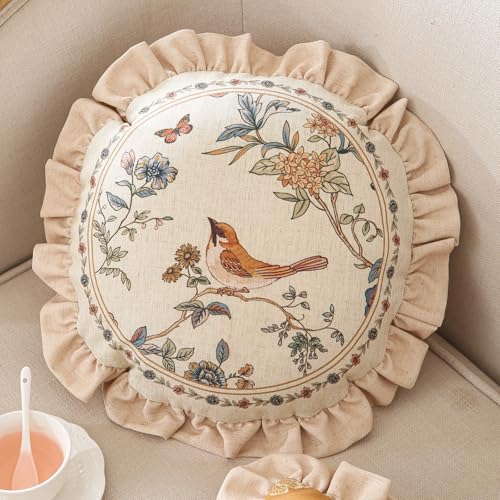 ISAENNE Vintage Linen Throw Pillow Cover,Set of 2,Diameter 16"-Cornucopia A - Image 3