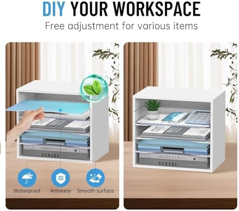 5-Tier Wood Desk Organizer, Paper Tray Organizer for Desk with Adjustable Storage Shelves, Desktop Mail Organizer and Paper Sorter Mail Holder for Office Home Classroom, White (Pack of 2) - Image 4