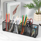 2 Pcs Black Metal Mesh Desk Organizer Pen Holder 6 Compartments Pencil Holder for Desk, pen organizer for Office Supplies, Pencil Caddy, Makeup Brush Storage, Home and Classroom Accessories - Image 6
