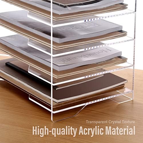 SANRUI Acrylic Paper Organizer Letter Tray for Desk, 5 Tier Enlarged File Sorter,Clear File Holder Desktop Shelf Document Storage for School Office Home - Image 4