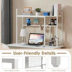 4-Tier Desk Hutch Shelf with Grid Panel, 39” Desktop Bookshelf for Monitor, Office & Home (White, 39") - Image 5