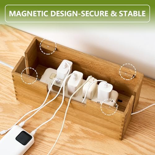 Oak Wood Cable Management Box - Large Cord Hider & Organizer with Magnetic Lid for Desk & Floor Cables in Home Office, Living Room, Bedroom (Natural) - Image 4