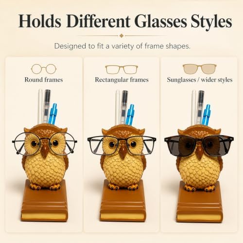 Owly Mate Owl Eyeglass Holder for Nightstand and Desk, Cute Glasses Holder with Phone Stand and Pen Holder, 3-in-1 Desk Organizer for Glasses, Phone & Pens - Gift for Owl Lovers - Image 5